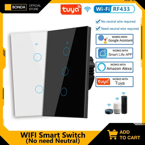 투야 US Wi-Fi 스마트 벽 스위치 – 중성선 필요 없는 터치 센서, LED 조명 스위치, 스마트 홈 호환, 알렉사 및 구글 홈 지원, RF433 1/2/3 갱 투야 US Wi-Fi 스마트 벽 스위치 – 중성선 필요 없는 터치 센서, LED 조명 스위치, 스마트 홈 호환, 알렉사 및 구글 홈 지원, RF433 1/2/3 갱