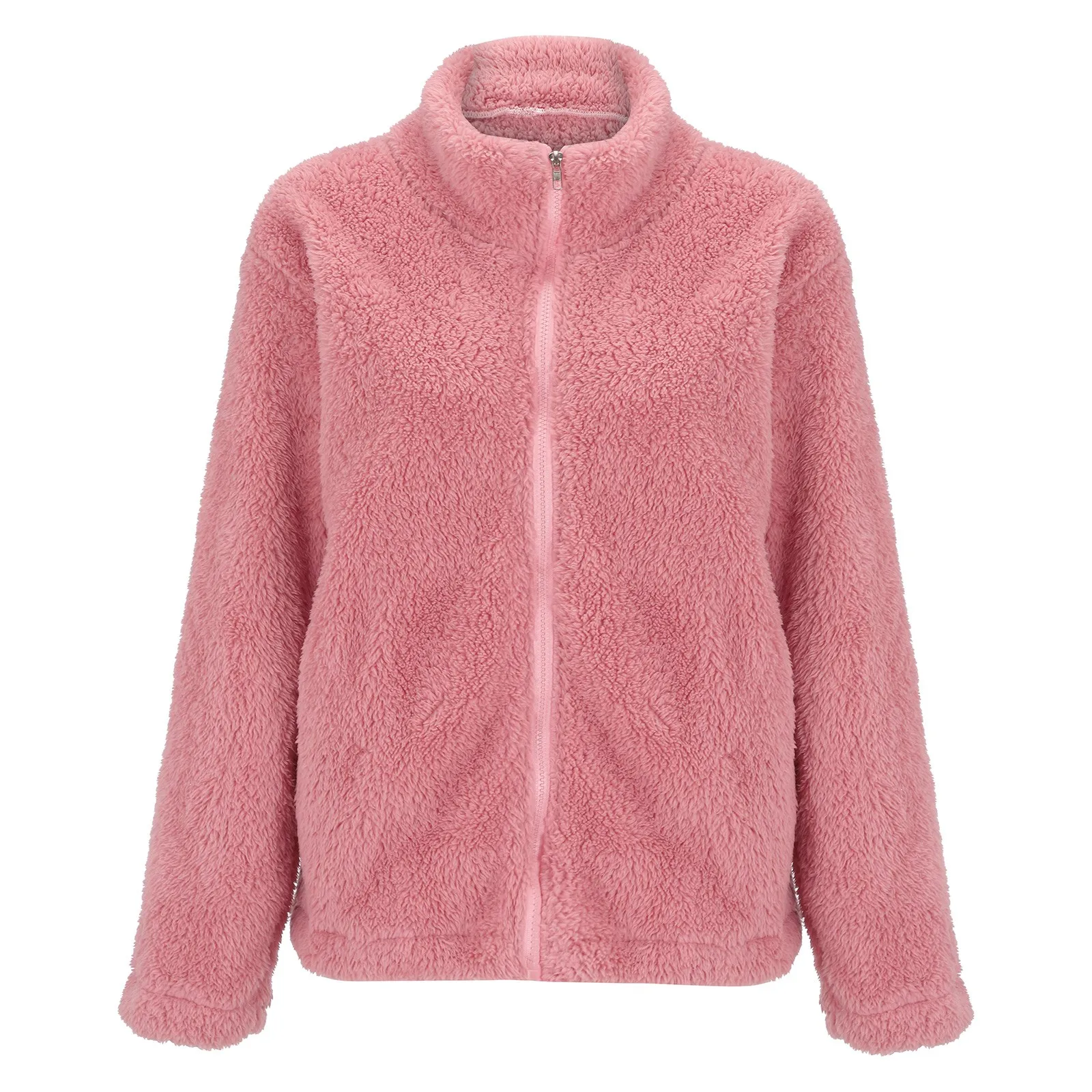 Women Solid Colour Coral Velvet Coat Cardigan Furry Soft Pockets Clothes Autumn Winter Warm Zipper Jacket Female Fleece Clothing