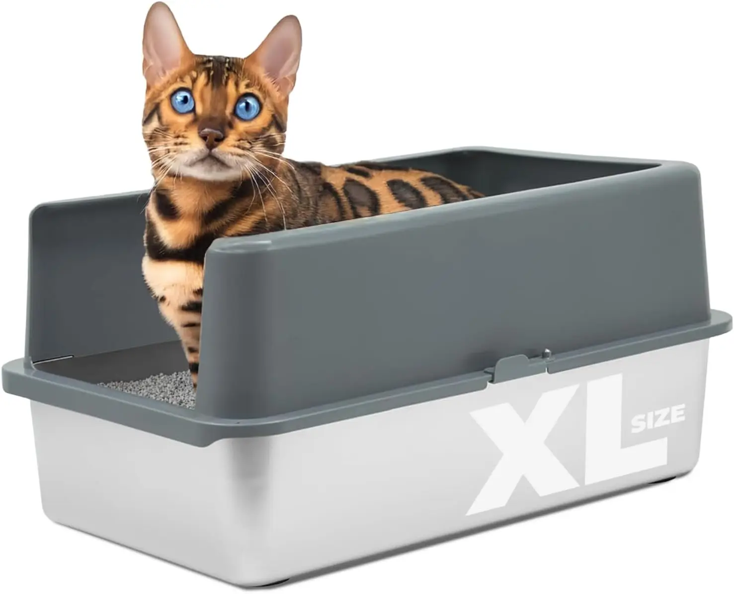 

Extra Large Stainless Steel Cat Litter Box with Lid - High Sided, Rust Resistant, Easy Clean for Big Cats