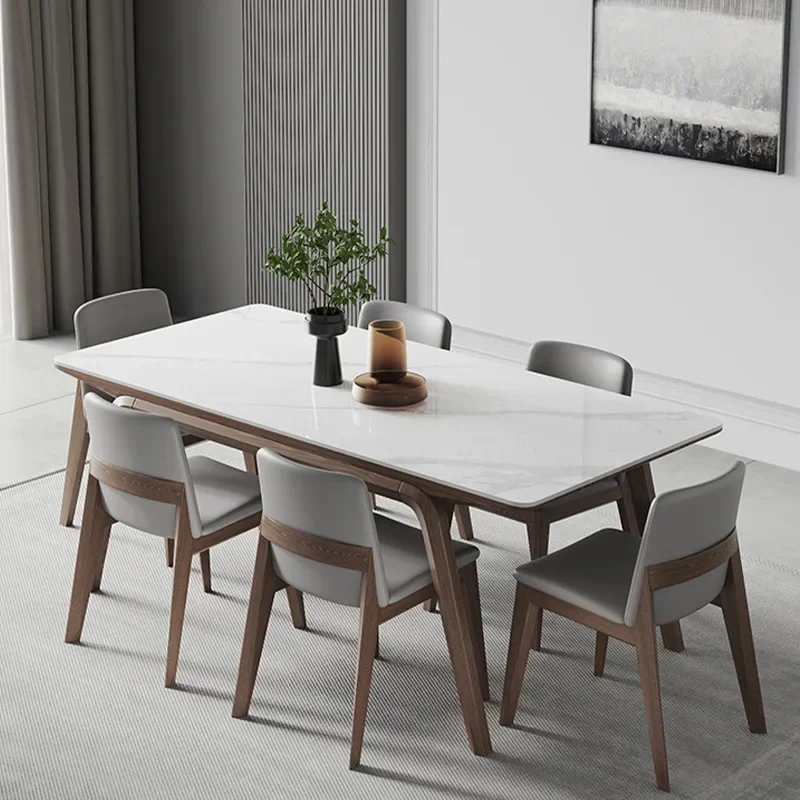 Solid wood rock plate dining table the latest fashion rectangular light rock plate dining table and chair combination