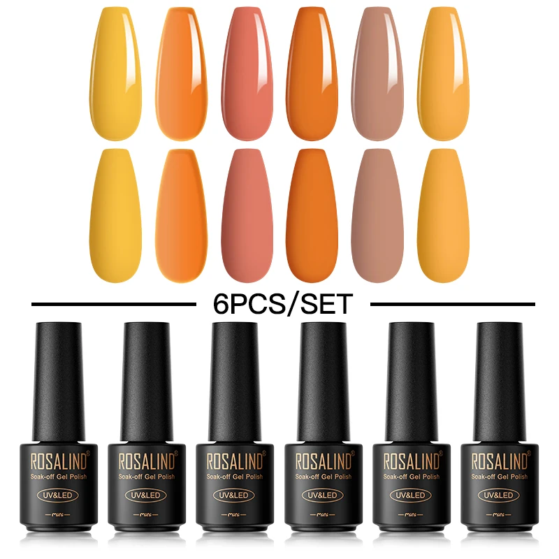 Rosalind 6pcs Multi Flasche Typ Nagel Gel politur Set UV-Lampe Semi Permanent Lacke Einweichen Base Top Coat Nail Art Kit