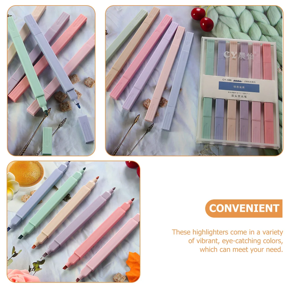 

12 Pcs Highlighter School Pen Highlighters Double-ended Pastel Fluorescent Highlighting Liquid Markers