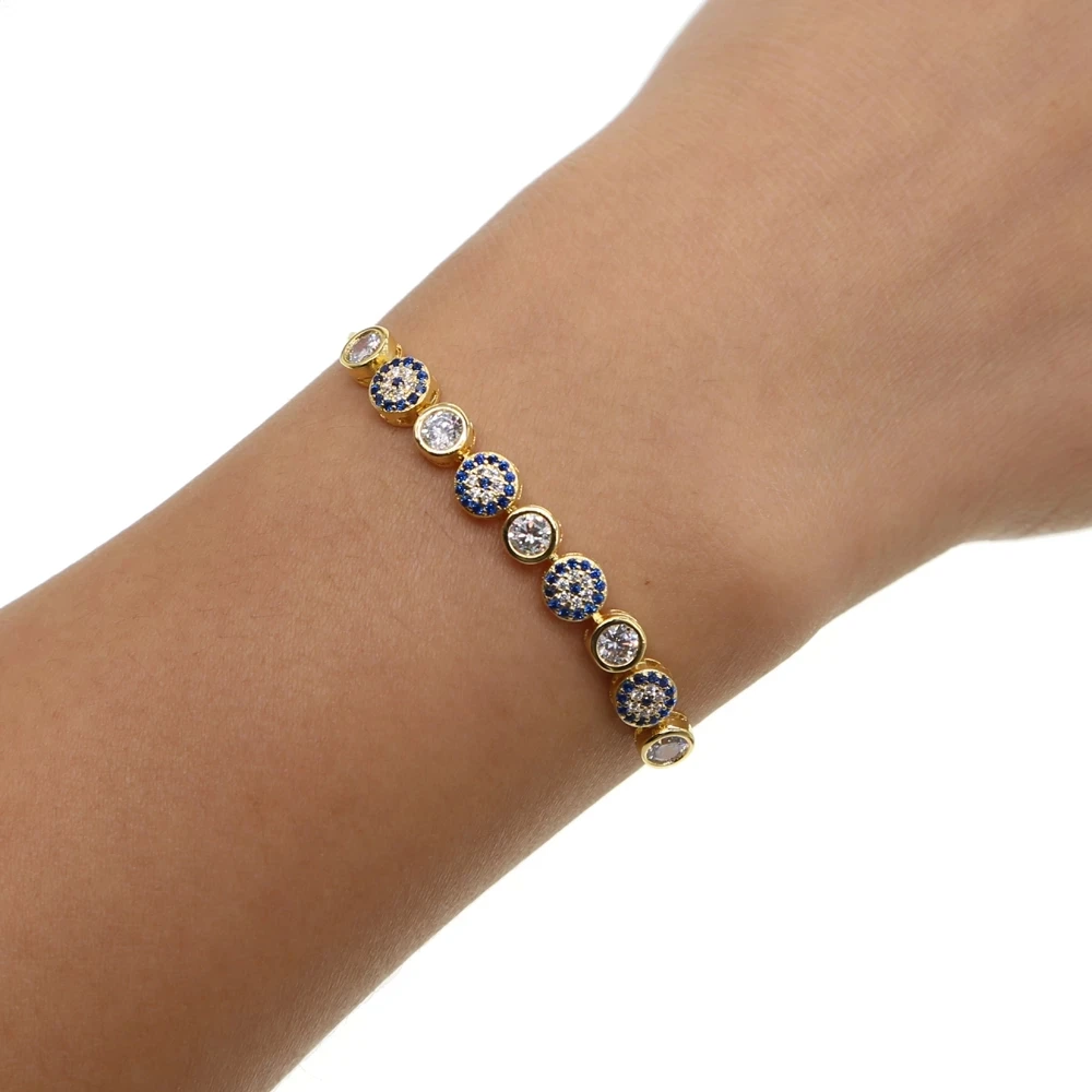 Nieuwe Mode Aanpassen Turkse Tennisketting Armband Luxe Ronde Blauwe Ogen Helder Kubisch Zirkoon Aaa + Cz Vrouwen Bruiloft Sieraden