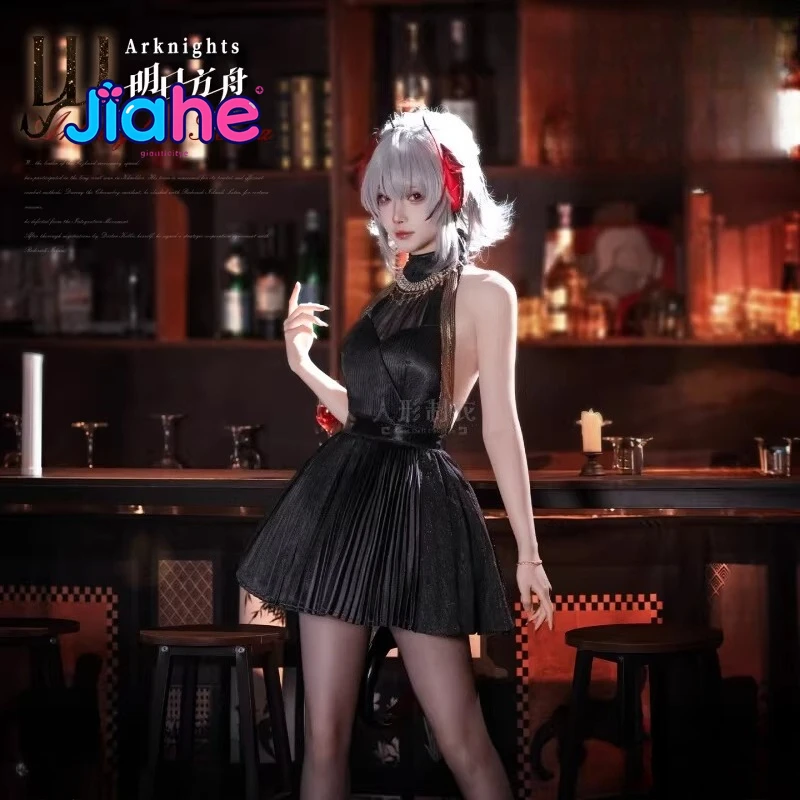

Game Arknights W Cosplay Costume Women new one-year black sexy W dress Halloween party full set uniforms socks accessories suit
