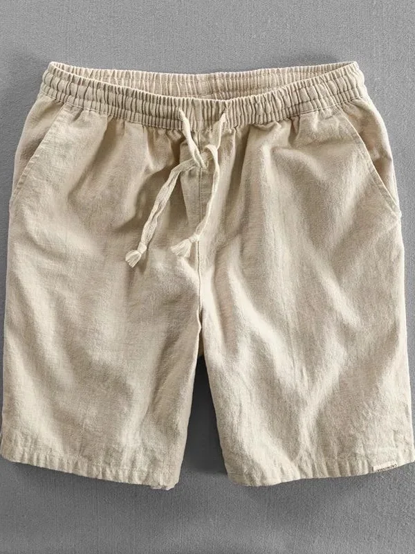 Casual Linen Cotton Shorts Men's Summer Five-Point Beach Pants Loose Fit Youthful Breathable Loose Leggings Japanese Retro Style
