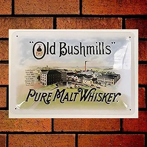 Letrero Metálico Retro con Diseño en Relieve de Old Bushmills Pure Malt Whiskey, Decoración de Pared de Aluminio