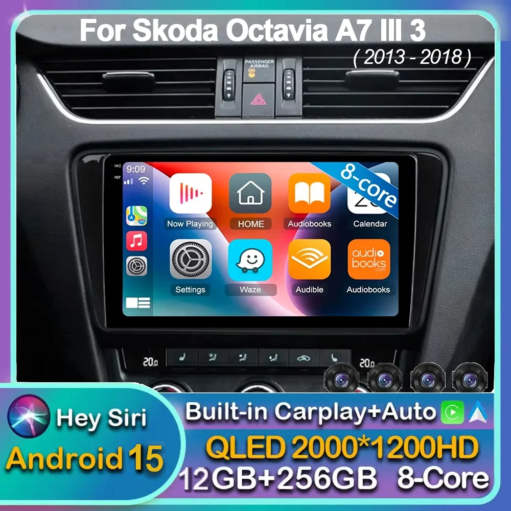 Android 15 Carplay Auto 4G + WIFI Auto Radio Für Skoda Octavia A7 III 3 2013-2018 multimedia Video Player GPS Stereo 2din Kopf Einheit