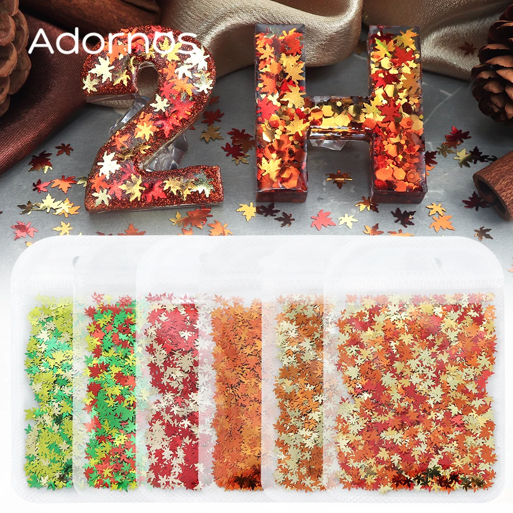 

6 Bags Metallic-color Maple Leafs Resin Sequins Fall Leaves Paillettes Resin Shaker Fillers Fillings Winter Christmas DIY Crafts
