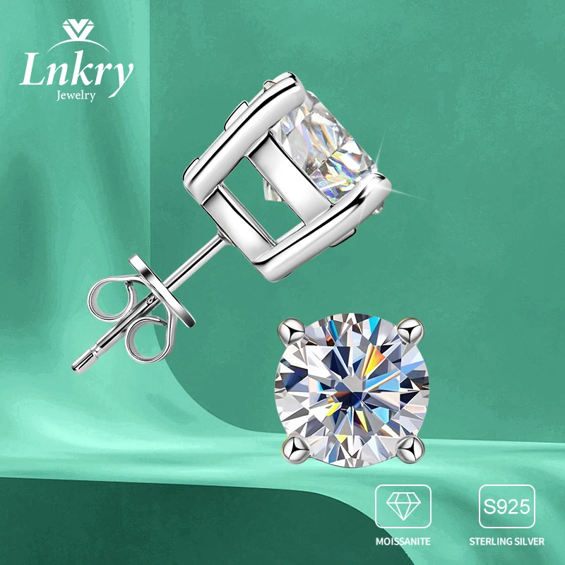 

Lnkry D Color Brilliant 0,3 карата-2 карата круглые серьги-гвоздики с муассанитом для женщин оригинальные серьги из стерлингового серебра 925 пробы ювелирные изделия