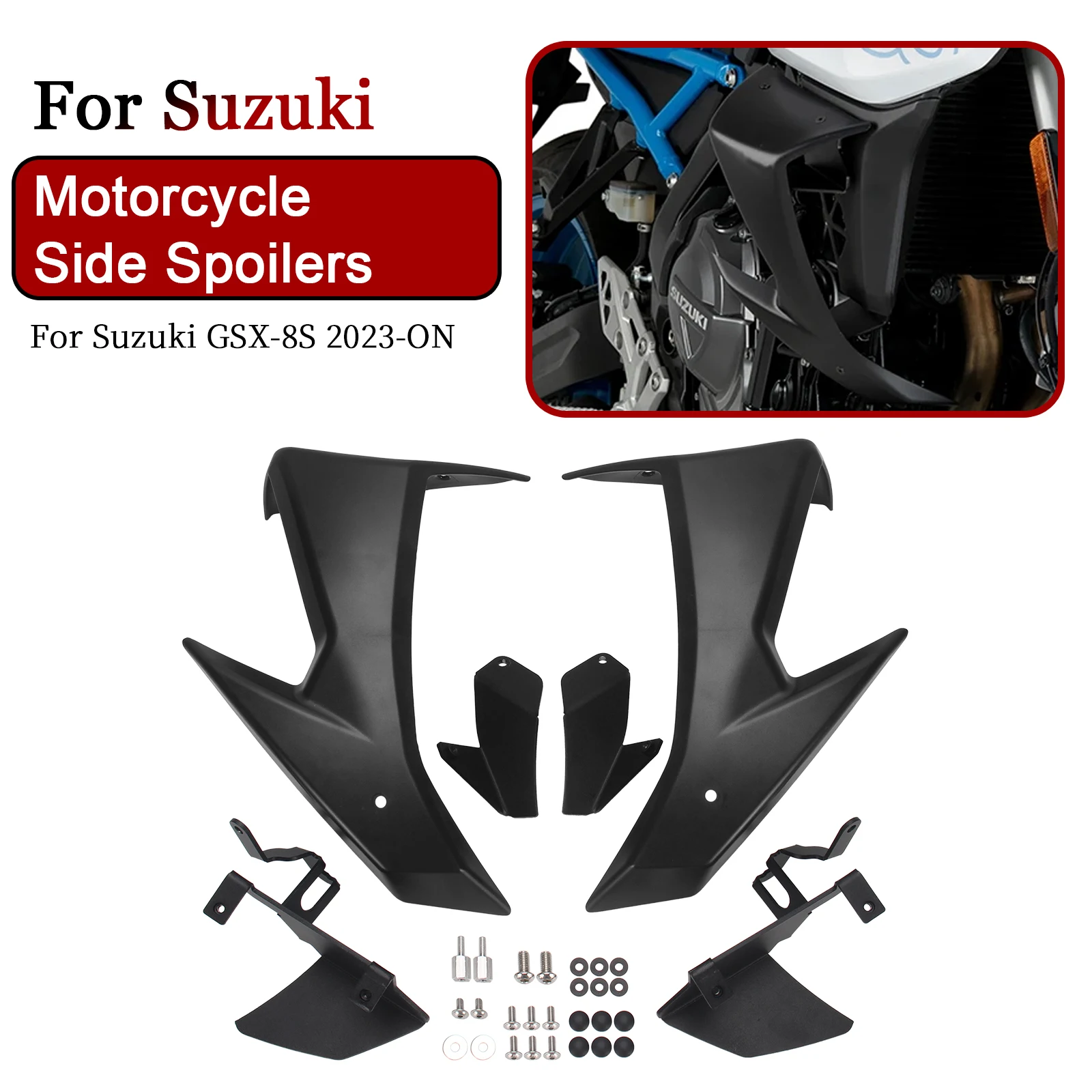

1 Set Motorcycle Aerodynamic Side Winglets Downforce Spoilers For Suzuki GSX-8S GSX8S 2023-ON Dynamic Wing Kit ABS Plastic