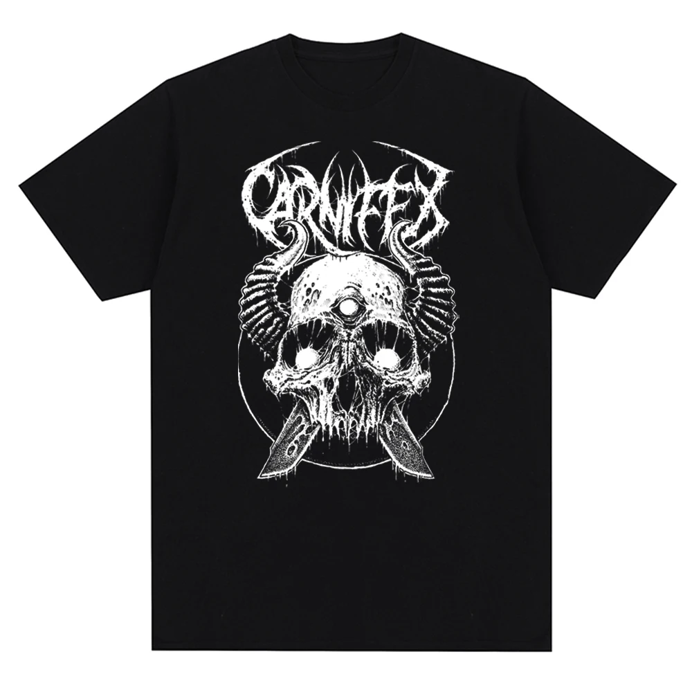 Men's O-Neck Shirt Vintage Carnifex Band Print Short Sleeve  Oversized Casual Cotton Tshirts Trend Pattern Tees Everyday Clothes