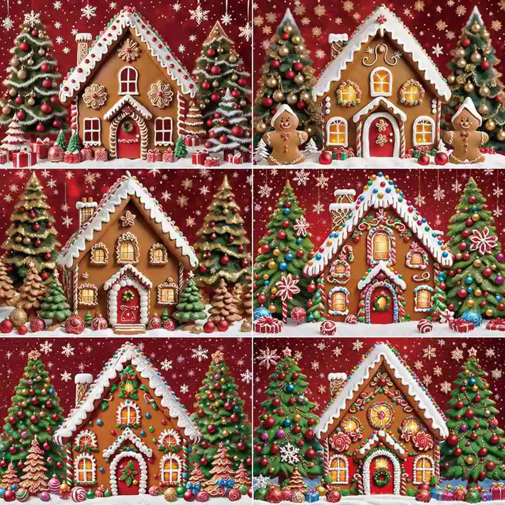 

MOON.QG Snow Gingerhouse Christmas Photography Backdrops Children Party Photozone Decoration Backgrounds Studio Photobooth Props