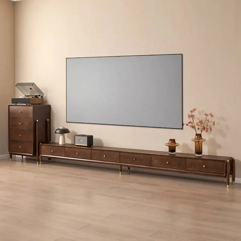 Frame Vintage Tv Cabinet Luxury Long Shelves Brown Wooden Antique Tv Cabinet Storage Walnut Floor Muebles Para Hogar Furniture