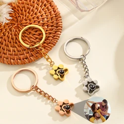 Customizable Photo Projection Keychain Dog Paw Pendant Key Ring With Pet's Picture Inside Stainless Steel Memorial Jewelry