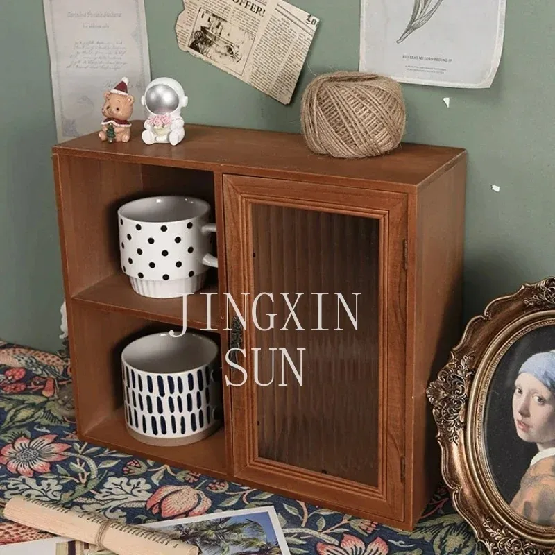 Vintage Solid Wood Storage Box Desktop Tea Cup Organizer Hand Organization Rack for Sundries Classic Keepsake Box