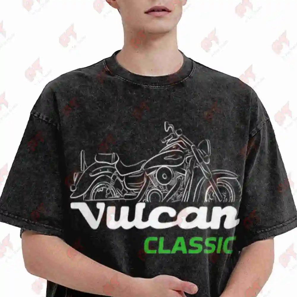 Vulcan 1600 2003 2008 Motorcycle Vintage Washed Tee Pure Cotton T-Shirt