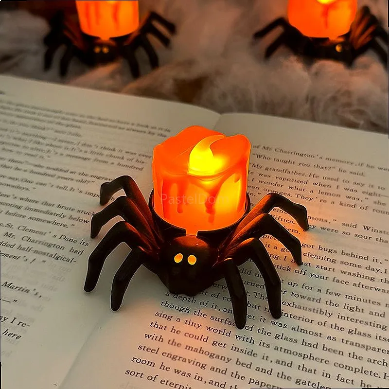 Halloween Pumpkin Glowing Spider Night Light LED Electronic Candle Lamp Party Decor Props for Home Atmosphere