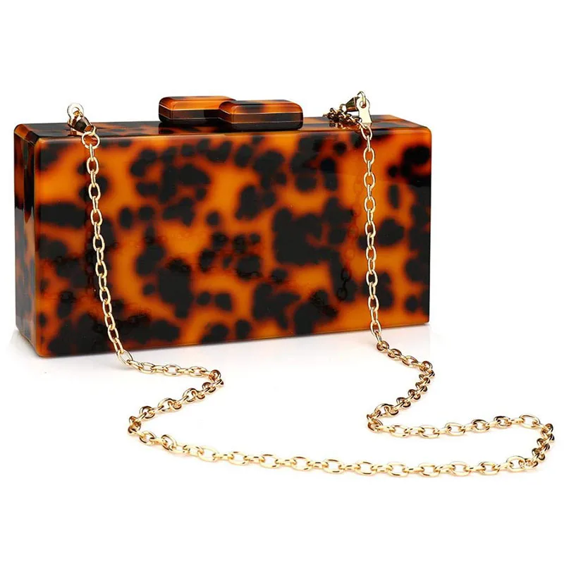 Acrylic Leopard Printing Handbag For Women Rectangular Summer Fashion Designer Perspex Trendy Crossbody Praty Evening Clutch Bag