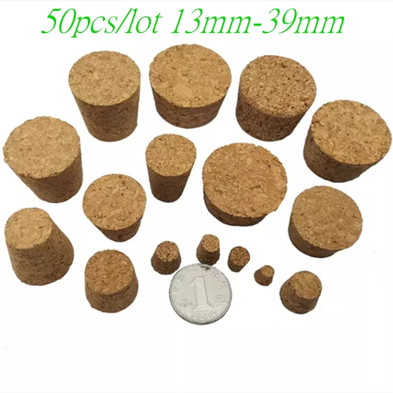 50Pcs/lot Top DIA 13mm To 39mm Wood Cork Lab Test Tube Plug Essential Oil Pudding Small Glass Bottle Stopper