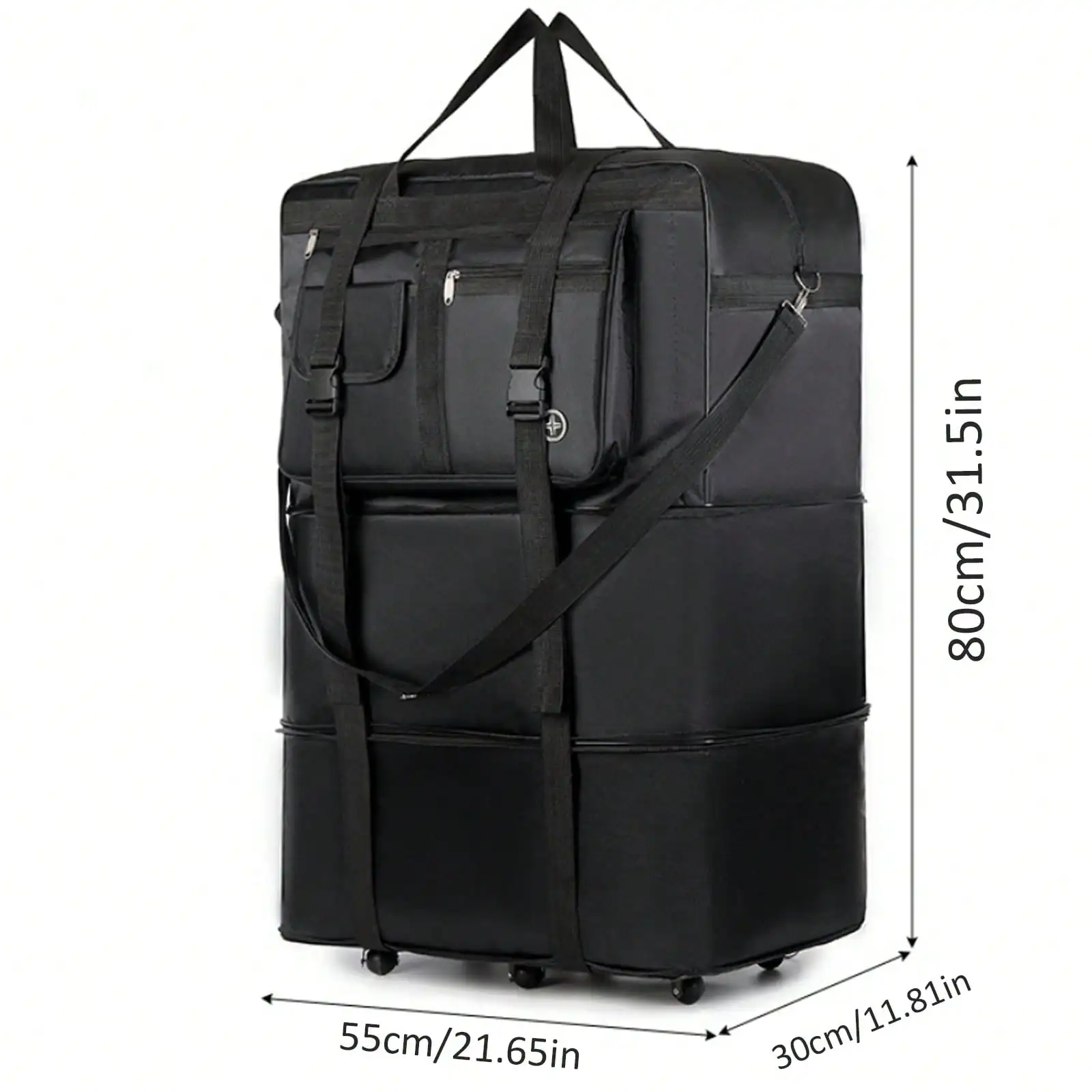 32in Expandable Foldable Rolling Luggage Bag, 6 Wheels Collapsible Travel Duffel Suitcase, 132L Large Capacity Wheeled Duffle Bag with 2 Straps & Lock, Portable Trolley Bag for Airplane Travel, Business Trips, Vacation Holiday Outdoor Use for Men Women