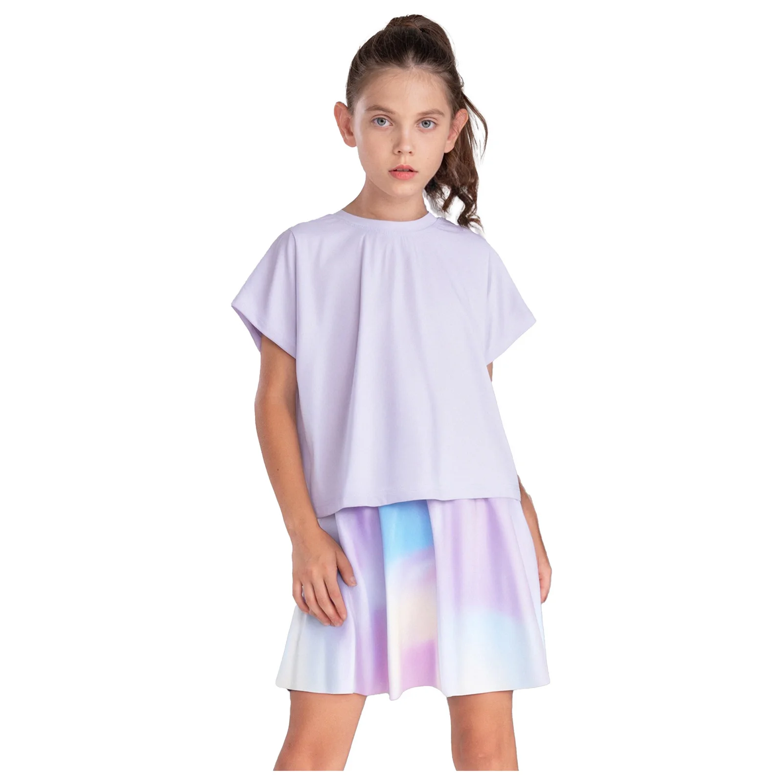 Bambino Ragazza Set sportivo ad asciugatura rapida Manica corta Avvolgente sul retro T-shirt + Gonna tie-dye 2 pezzi Badminton Tennis Fitness Costume Outfit