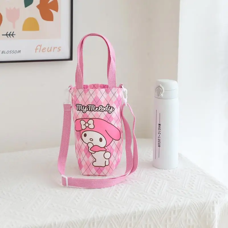 Sanrio Hello Kitty Cinnamoroll bolsa para botella de agua figura bonita Kuromi Pochacco bolsas de lona para tazas bolso cruzado regalos de cumpleaños para niñas