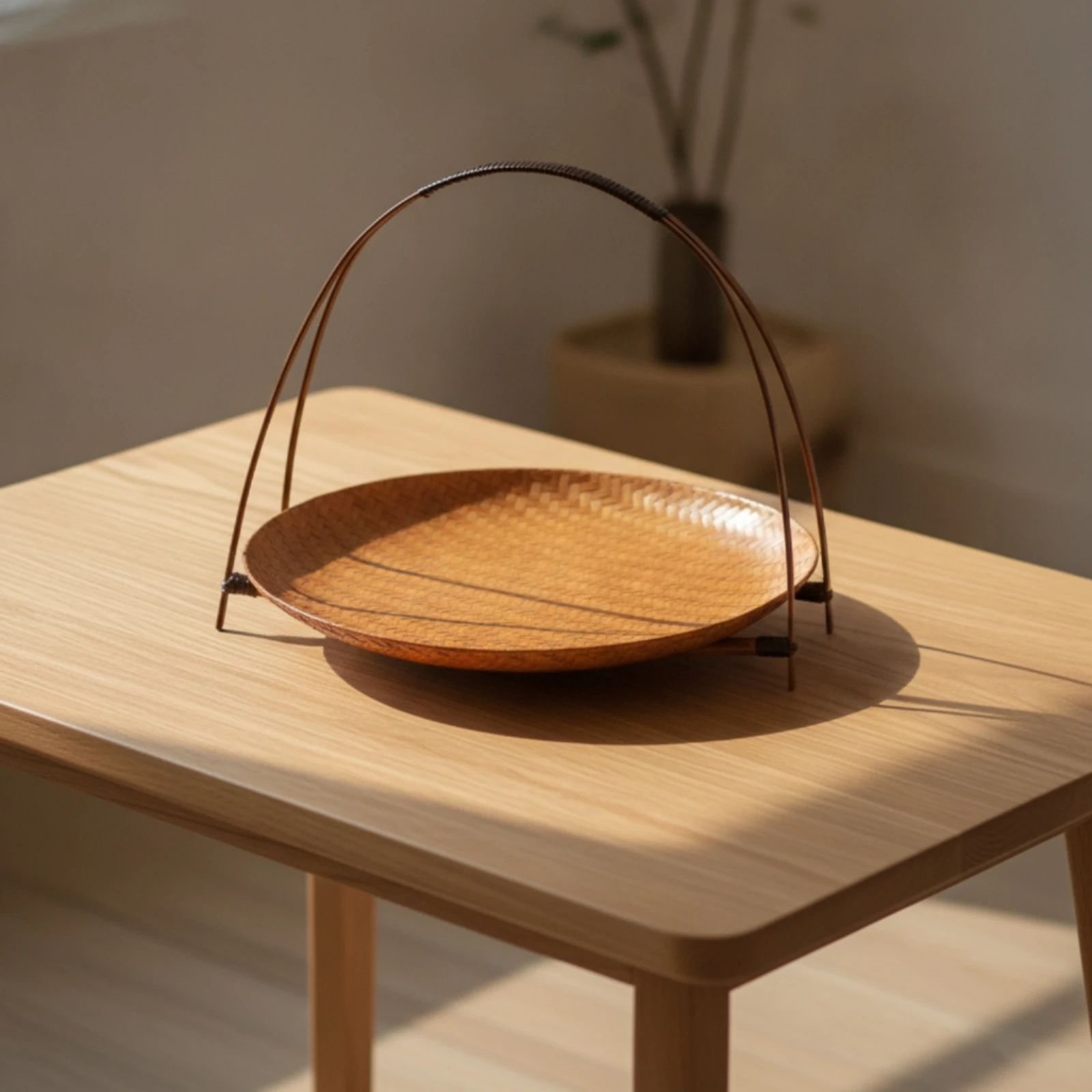 Woven Basket Tray with Stand Freestanding Bamboo Tray with Handle Basket with Handle Decorative Natural for Hosts