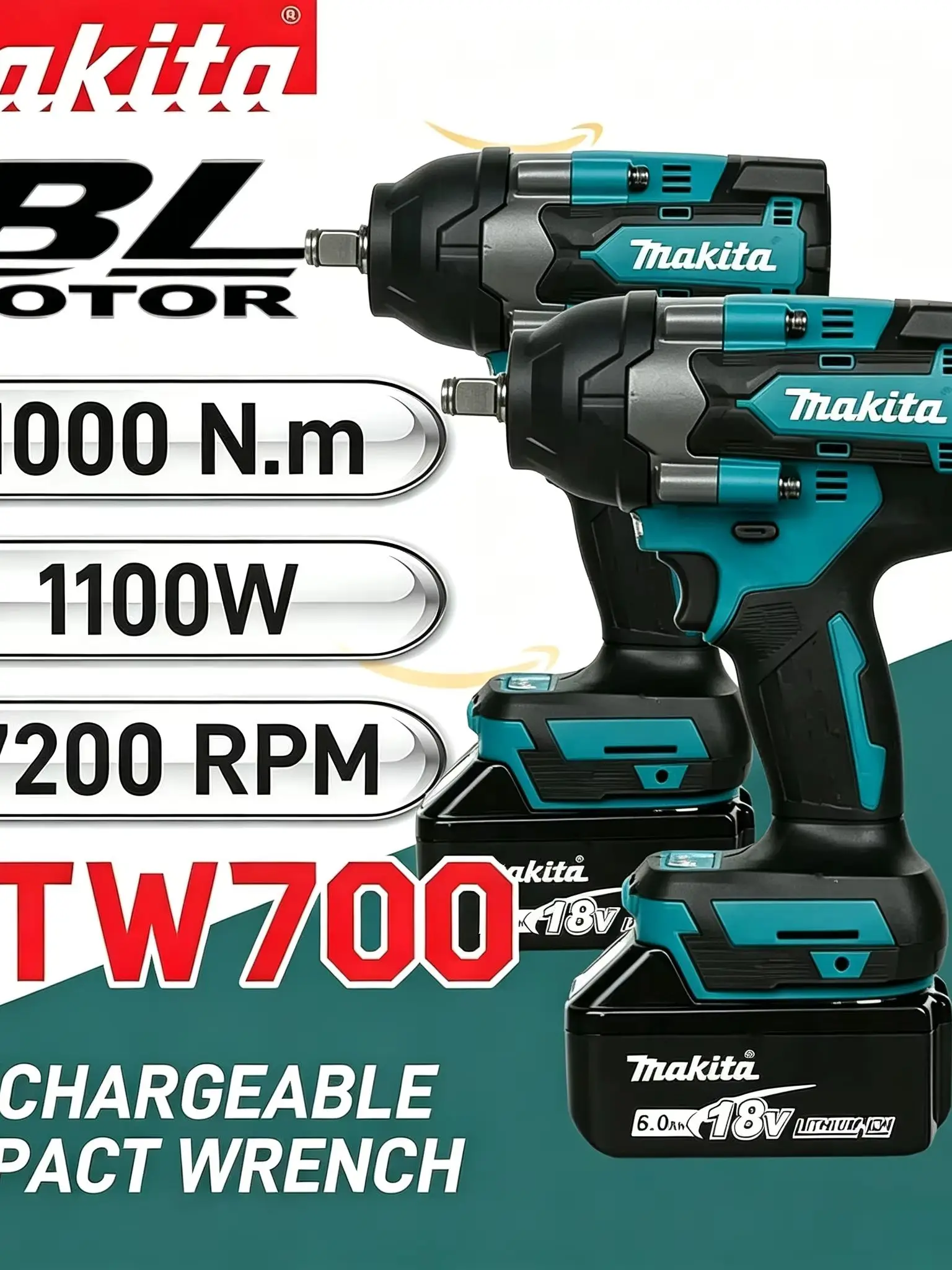 Makita DTW700 18V 1/2 Inch Brushless Cordless Impact Wrench Electric Tool Compatible with Various Batteries for Auto Repair