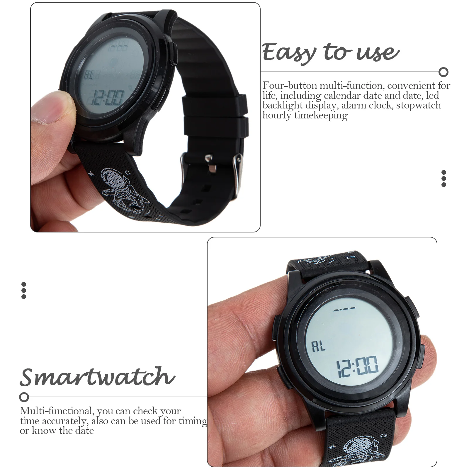 Electronic Watch Stainless Steel ABS Tpu Multifunctional Luminous Design Unisex Digital Wristwatch for Students Gift