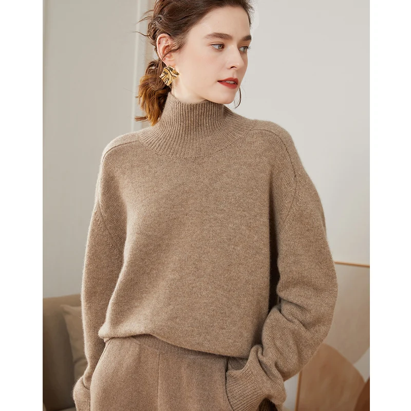 Winter Women Sweater 100% Pure Cashmere Knit Pullovers New Turtleneck Thicken Female Loose Large Size Casual Knitwear Girl Top