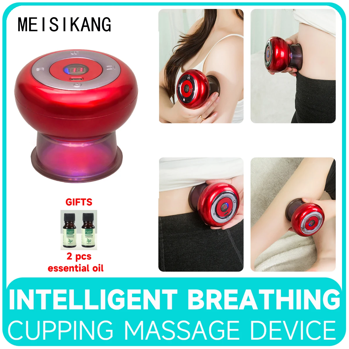 MEISIKANG Intelligent Air Breathing Cupping Device  3 Gears LED Warming Vacuum Electric Cupping Machine Massager