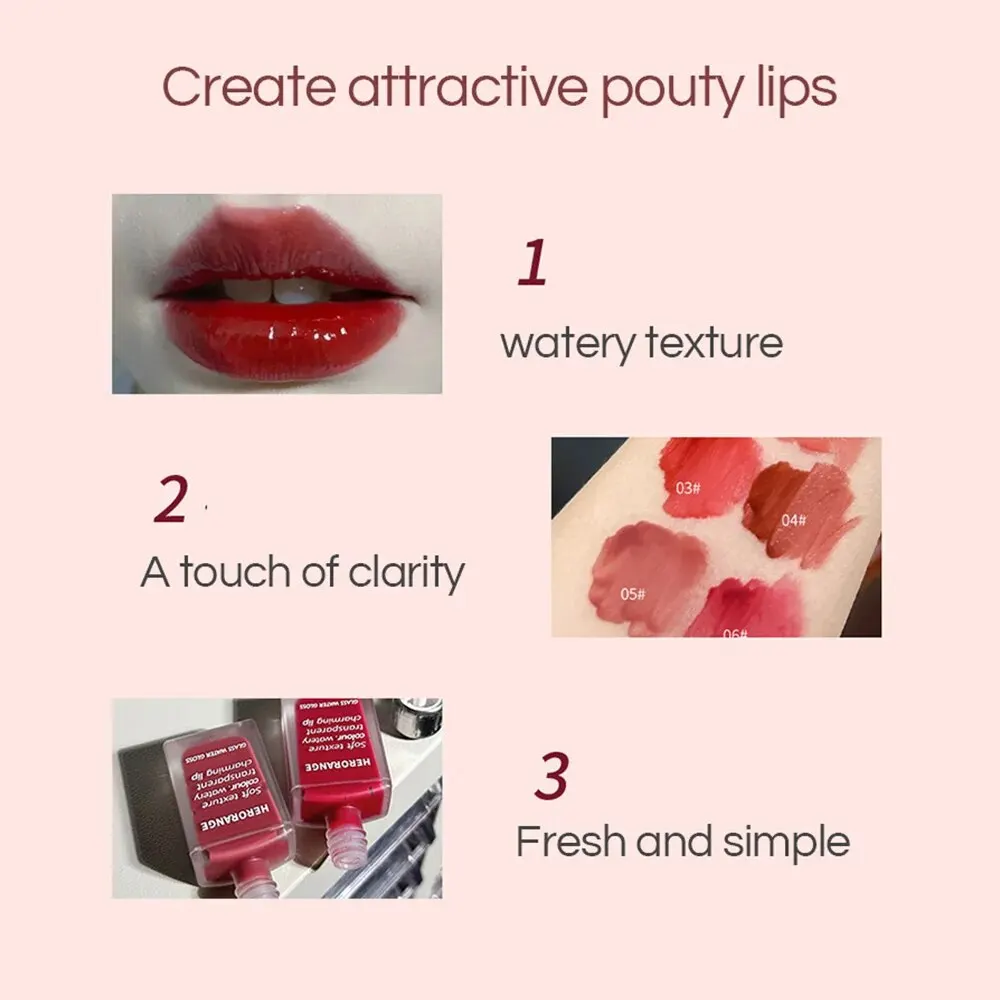 Lightly Glass Water Gloss Herorange Lip Glaze Mirror Moisturizing Plump Lips Not Easy To Stick To The Cup Long-Lasting Makeup