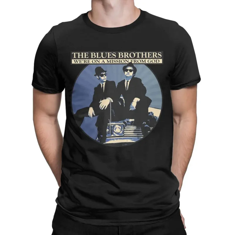 Men's Blues Brothers Mission From God T Shirts Pure Cotton Clothing Vintage Round Collar Tees Graphic Printed T-Shirts