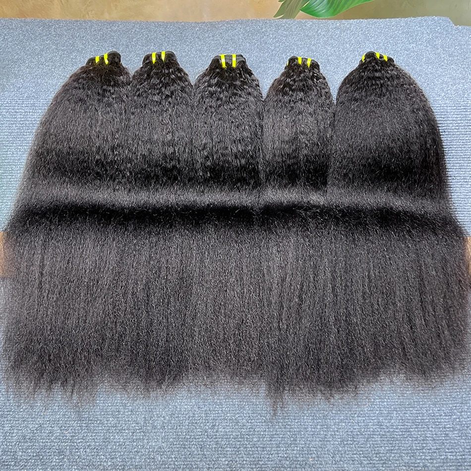 Kinky STRAIGHT 100% ผมมนุษย์จริงสาน Double Weft ดิบ Virgin Hair # 1B สีดําธรรมชาติสําหรับผู้หญิง