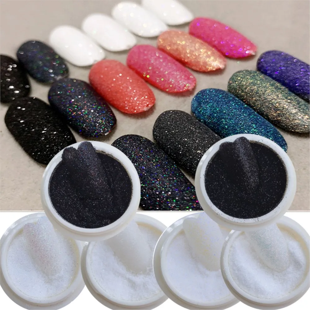 6-kleuren Rainbow Snow Velvet Nail Glitter Powder Wit Zwart Starlight Powder Holografisch Suikeffect Glitter Candy Coat Powder