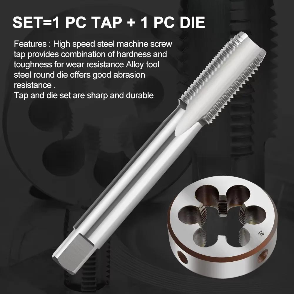 2pcs Left Hand Tap and Die Set HSS Machine Plug Tap Die Metric Screw Thread Tap Drill M3/M6/M8/M10/M12/M14/M16/M18/M20