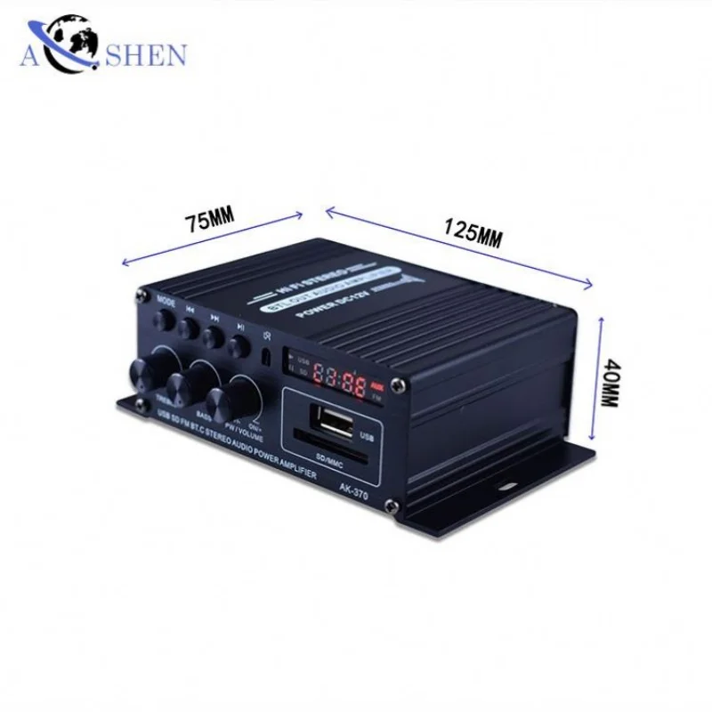 Aoshen Hifi 2 Channel Class AB Car Audio Amplifiers Mini Stereo Blutooth 12v Amp For Home