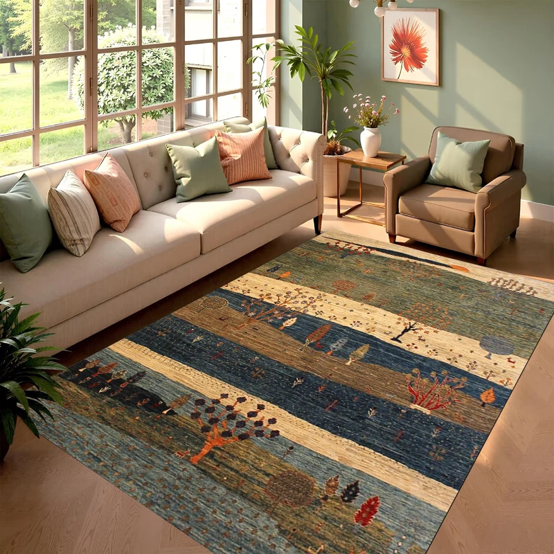Vintage Tribal Striped Area Rug Non-slip Floor Mat Colorful Ethnic Pattern Carpet Home Decoration for Bedroom Living Room