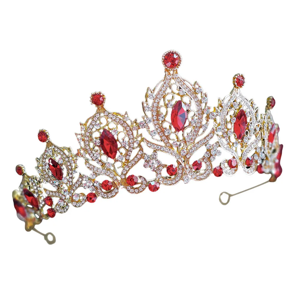 

Crystal Crown Hair Accessories Red Rhinestone Bridal Wedding Party Headpiece Ladies Headband Headdress Tiara for Women