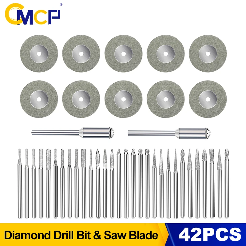 CMCP Diamond Saw Blade Diamond Grinding Burr Needle Point Engraving Carving Polishing Glass Jade Stone Drill Bit Rotary Tool Set
