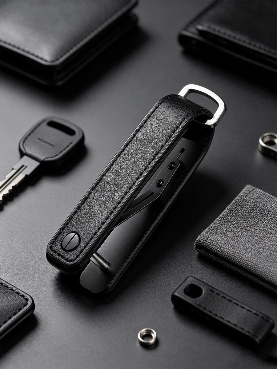 Tragbarer Multifunktions-Leder-Schlüsselhalter Aluminium-Schlüsselorganizer-Clip Langlebiger Taschen-Schlüsselanhänger für Standardschlüssel – Detail 10