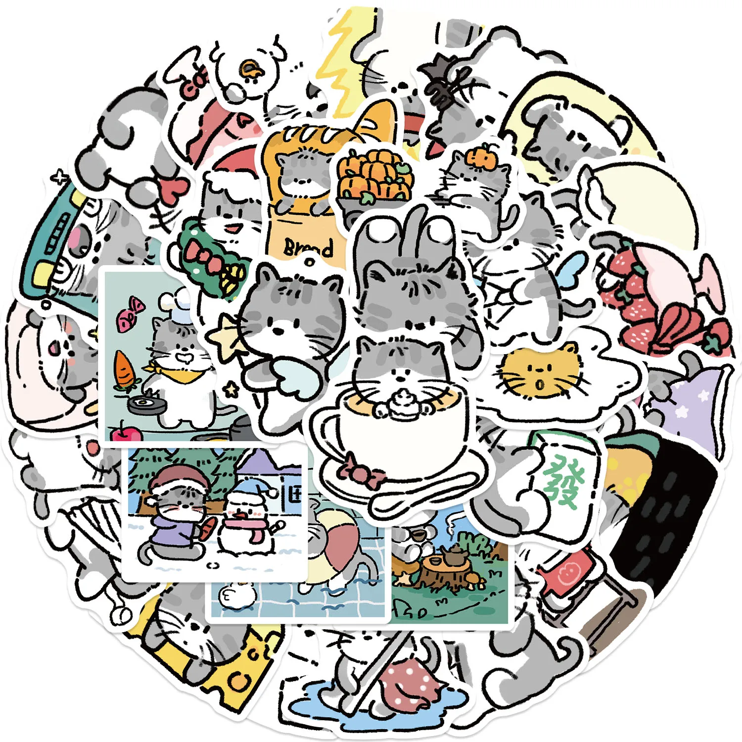 60pcs Kitten Diary Stickers suitablefor Notebook computer Luggage  Refrigerator skate boards phone cases sticker