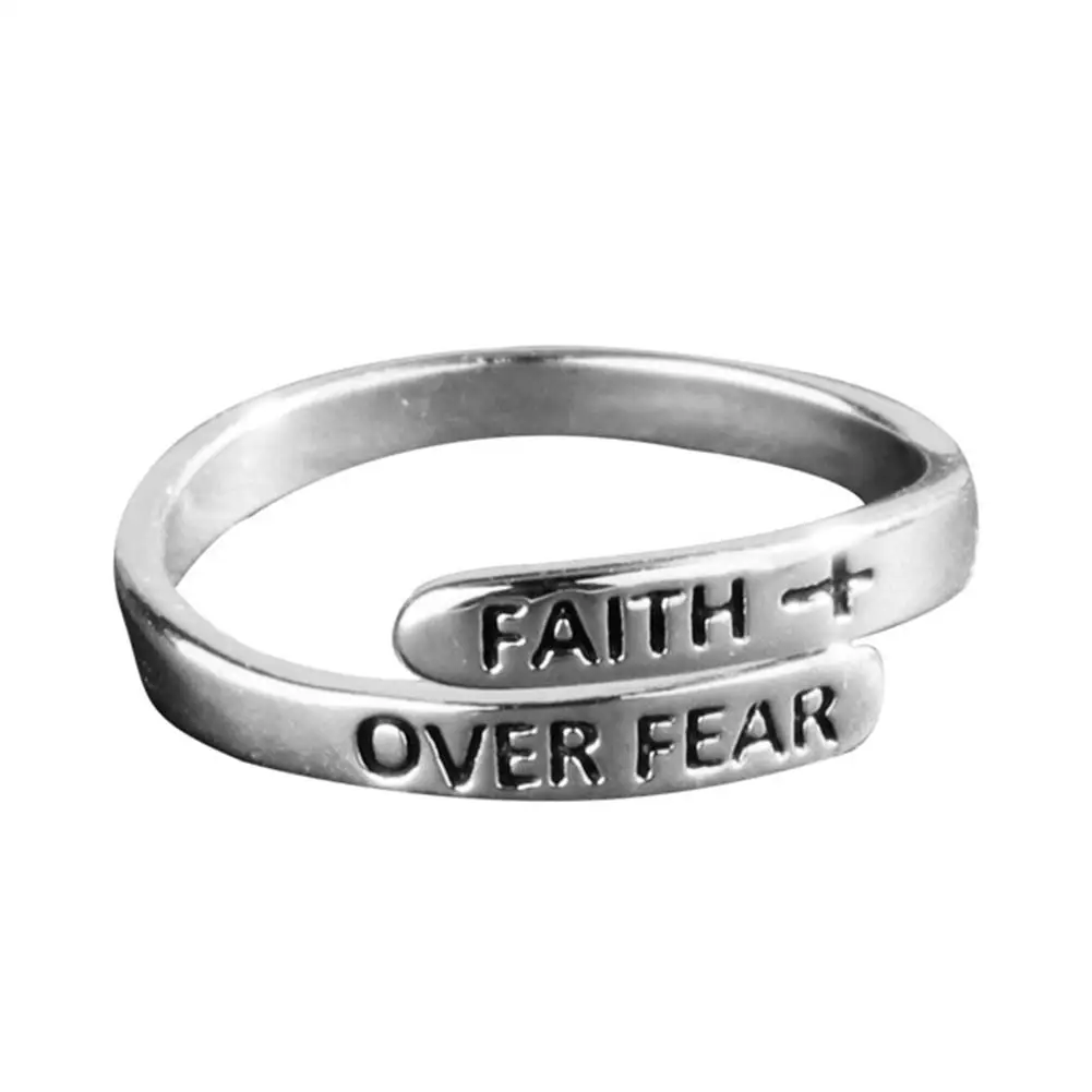 Faith Over Fear Adjustable Opening Letters For Family Women Men Birthday Christmas Day Inspirational Jewelry Gift U0D3