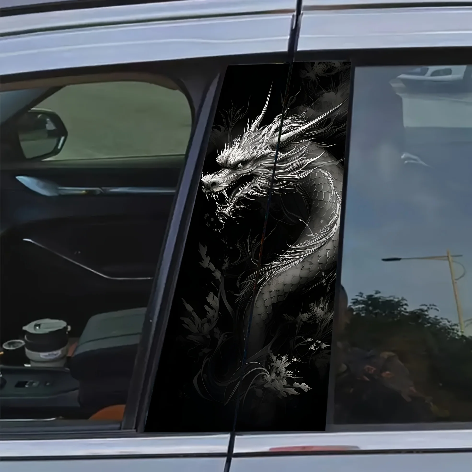 Dragon patterned car sticker, depicting supernatural creatures, UV resistant, self-adhesive vehicle B-pillar sticker,