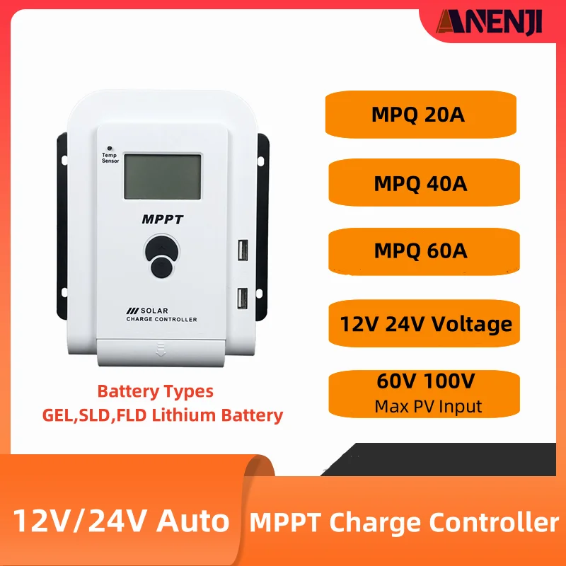 

60A 40A 20A MPPT Solar Charge Controller Solar Panels Regulator Dual USB Output LCD Auto 12V 24V Solar Battery Charger Display