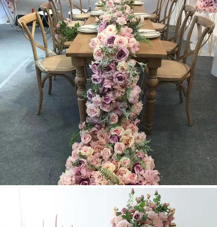 Künstlicher Rosen-Bodenläufer 5D Hochzeits-Hintergrund-Dekoration Event-Tisch-Mittelstücke Blumenreihe Arrangement Party-Dekor-Requisiten – Detail 11