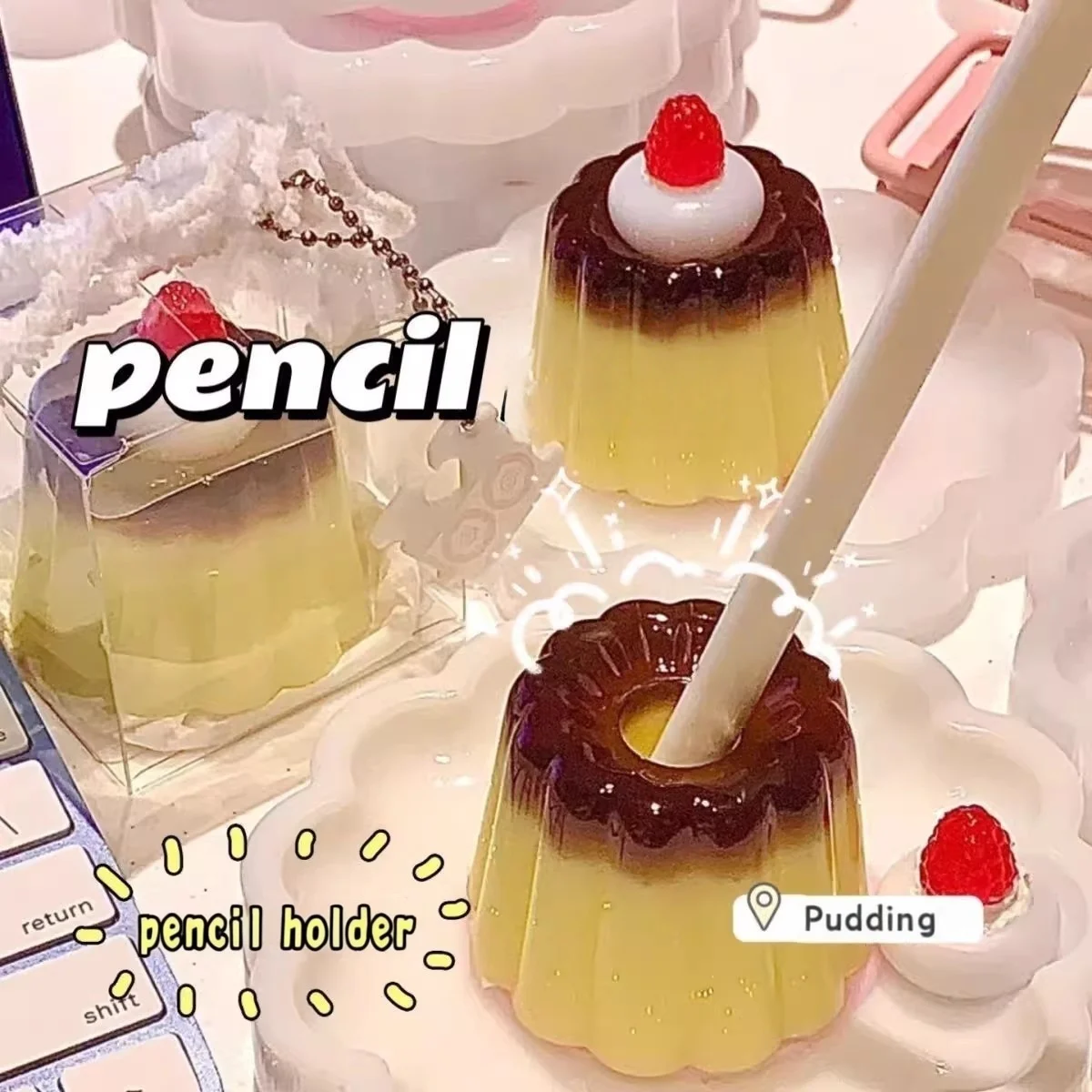 Jelly Pudding Pen Holder Cute Desktop Ornament Pencil Holder Pen Hole Pencil Slot Pencil Storage Stand Display Desk Organizer