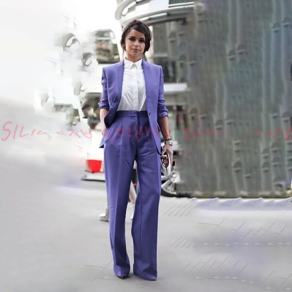 

Женские костюмы из 2 предметов для свадебной вечеринки, умная повседневная куртка, брюки, фиолетовый блейзер, комплекты шикарных нарядов, Trajes De Mujer Elegante
