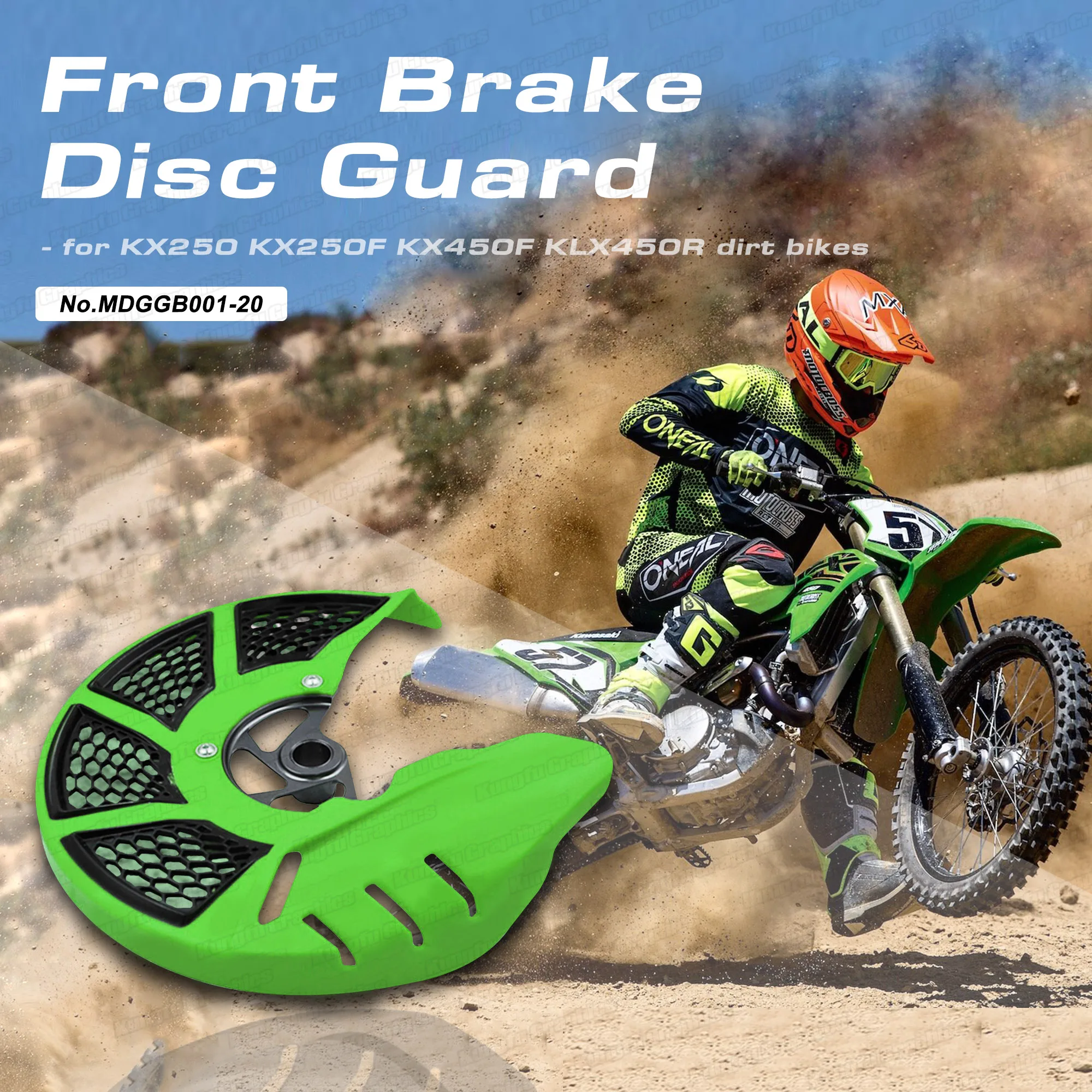 JY Racing Motorcycle Front Brake Disc Guard Cover for Kawasaki KX250F KX450F KXF 250 450 2006-2018 / KLX450R 2008 2009 Green - view 2