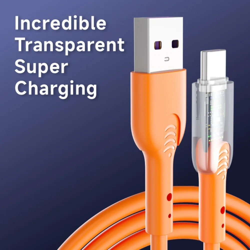 65W USB C Cable Orange 6A Fast Charging Wire Type C Data Cord Not Easily Broken Mobile Phone Cable Accessories